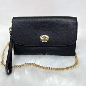 Coach 2-way Chain Crossbody Wristlet In Gold/Black Crossgrain Leather F33390 NWT